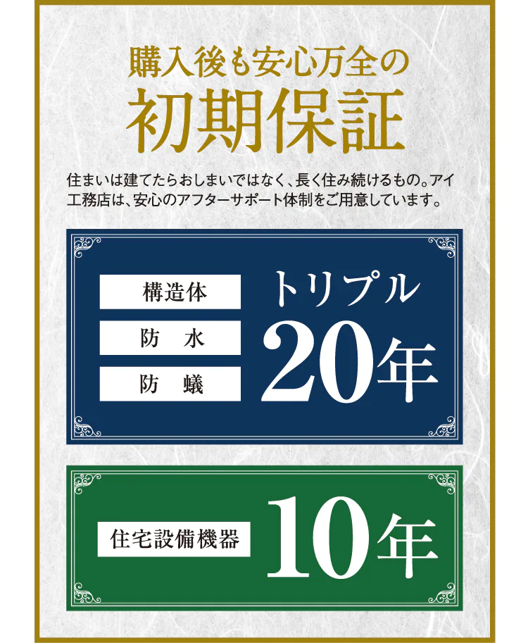 購入後も安心万全の初期保証付き